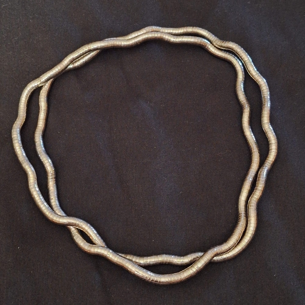 Sculptural Double-Wave Necklace - Silver Tone